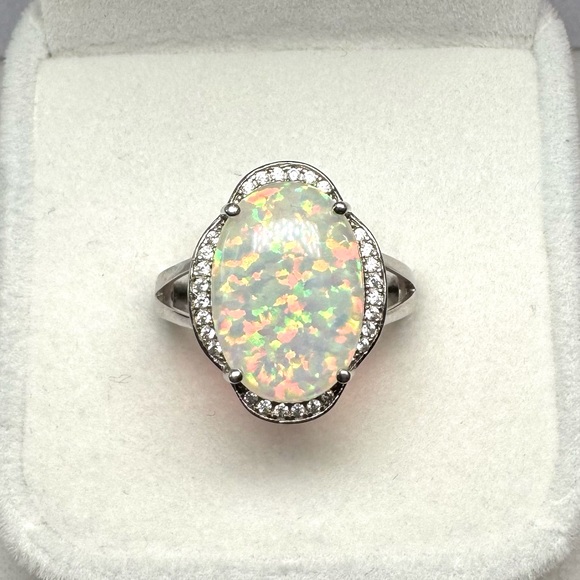Jewelry - Opal-like CZ 925 Sterling Silver Band Ring Size 8.25